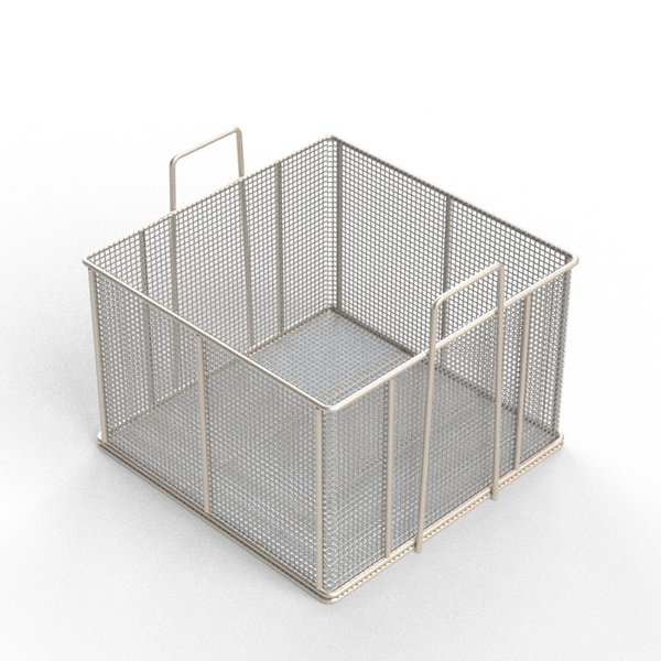 Anysizebasket Rectangular Wire Mesh Basket: 18Lx18Wx12H, 304 SS, 5/16 Rod Frame, Stacking Handles, Mesh: 2 x .063 TMT-180180120-A02S